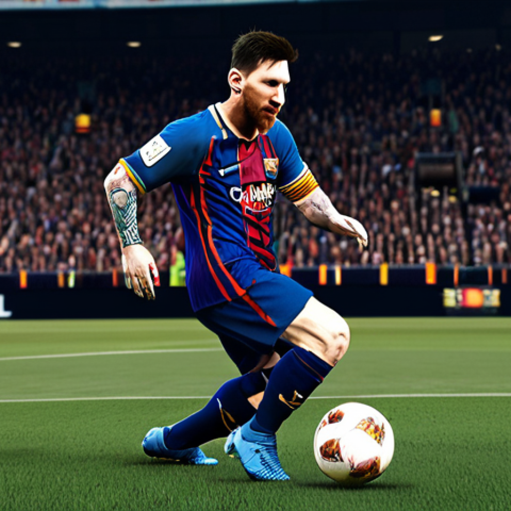 **

A dynamic action shot of Lionel Messi in his FC Online avatar, showcasing his exceptional dribbling skills and scoring ability. Emphasize his high in-game stats and popularity.

**