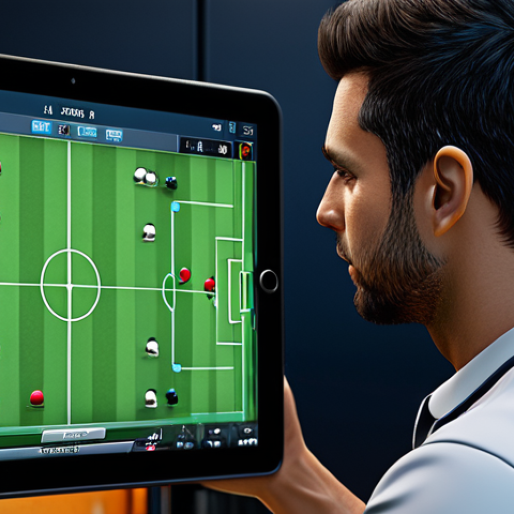 ** A smart FC Online player, fully clothed, strategizing with a tablet showing player stats, safe for work, appropriate content, modern gaming room background, professional, perfect anatomy, natural proportions.

**