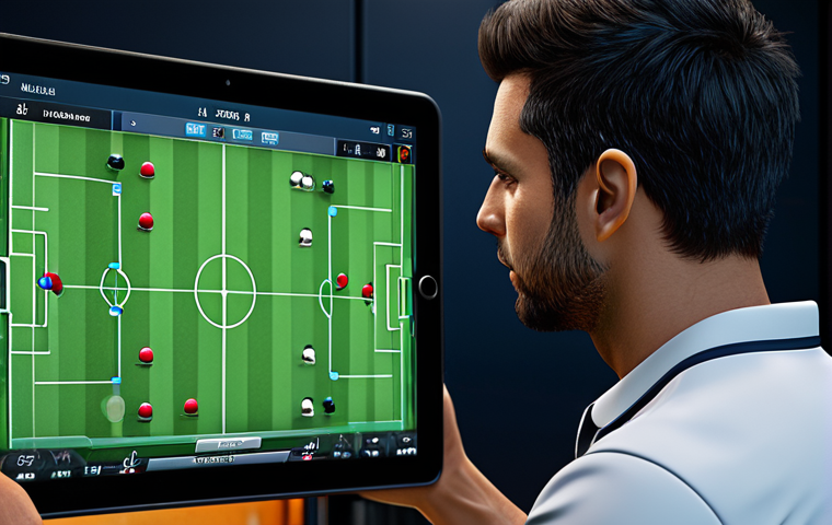 ** A smart FC Online player, fully clothed, strategizing with a tablet showing player stats, safe for work, appropriate content, modern gaming room background, professional, perfect anatomy, natural proportions.

**