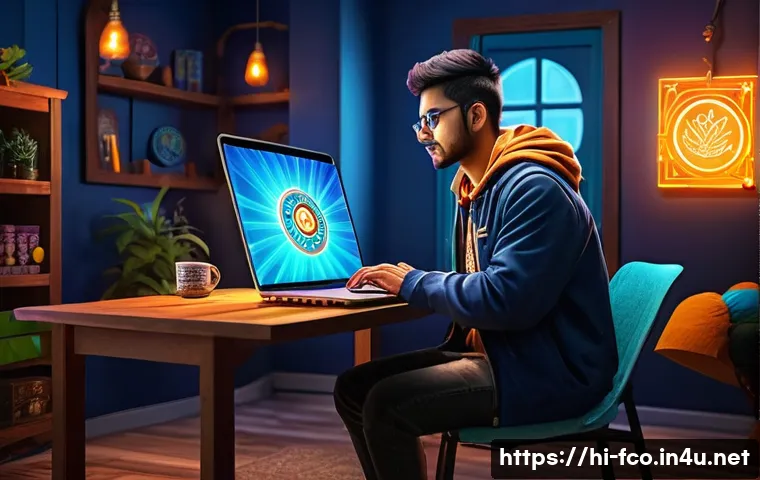 FC온라인 무료 아이템 이벤트 - A vibrant digital gaming scene showing a young Indian male gamer excitedly logging into FC Online on...