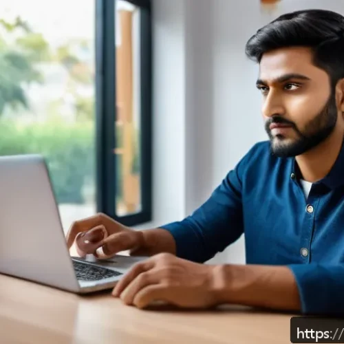 FC온라인 공식 인증 방법 - A detailed digital illustration of a young Indian man sitting at his desk in a modern home setting, ...