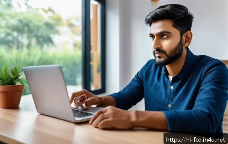 FC온라인 공식 인증 방법 - A detailed digital illustration of a young Indian man sitting at his desk in a modern home setting, ...