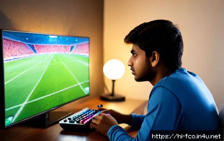 FC온라인 디비전 등급 기준 - Photorealistic Indian young adult gamer at a clean home desk, studying a football video game divisio...