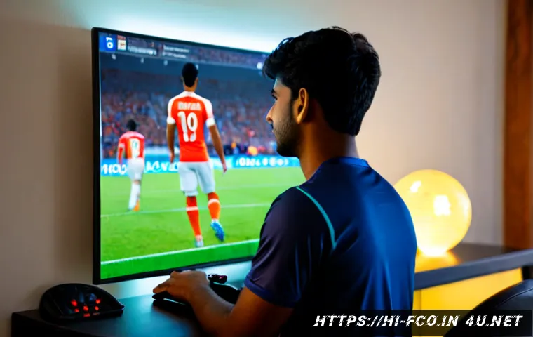 Home 17 FC온라인 선수 인기도 순위 - Photorealistic Indian young adult football gaming enthusiast at a clean desktop setup, studying a la...